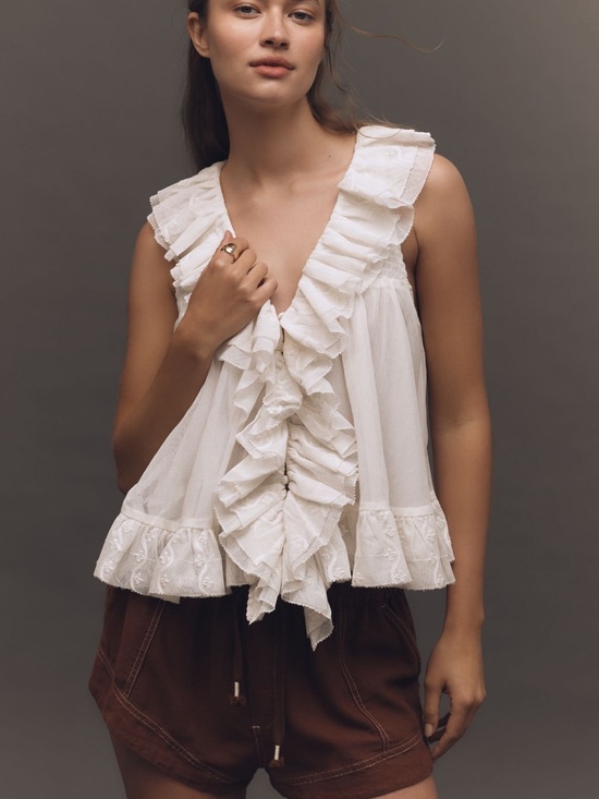 Anthropologie Tops - By Anthropologie Sheer Ruffle Swing Top